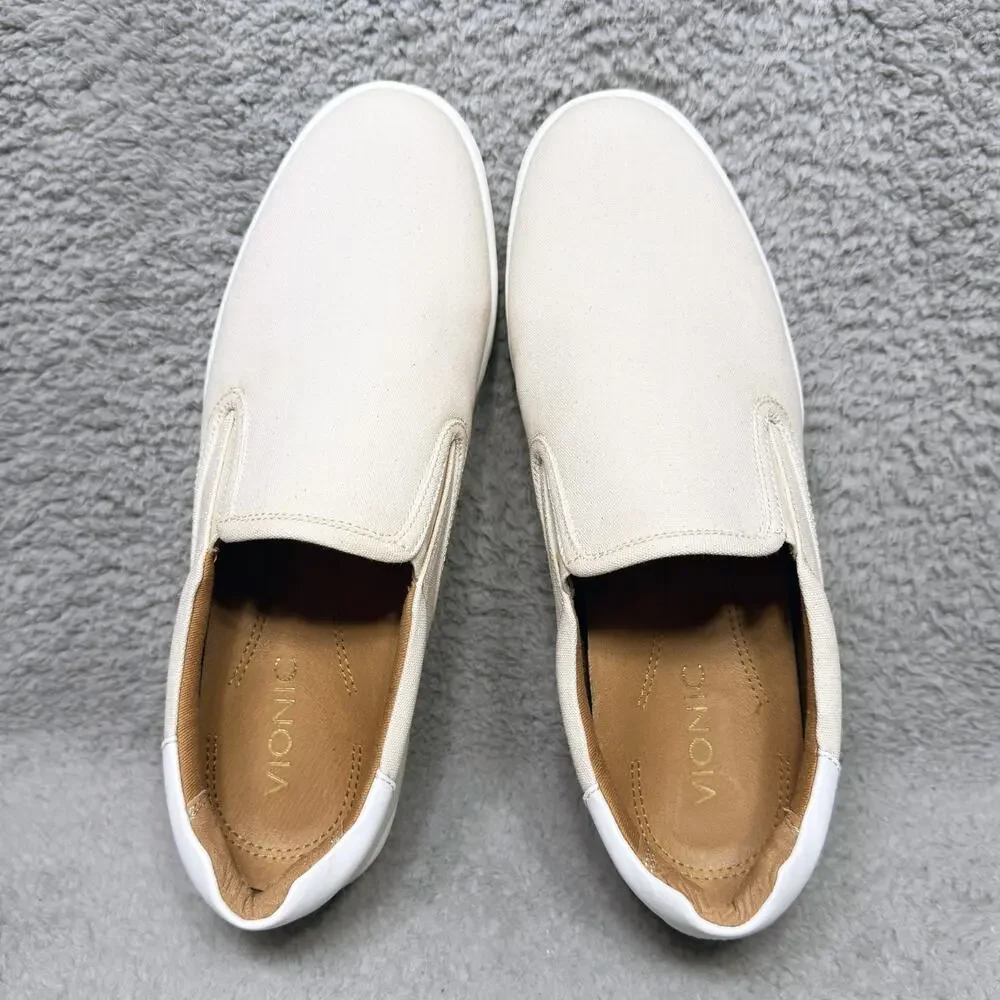 Vionic Brody Mens Size 11.5 Slip-On Sneakers Shoes Beige Canvas